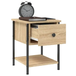 Lot de 2 tables de nuit chêne vintage compact, 34x35.5x45cm