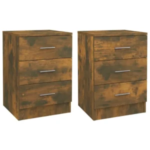 Lot de 2 tables de nuit chêne design 3 tiroirs, 38x35x56cm