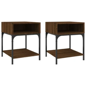 Lot de 2 tables de nuit chêne marron moderne LED, 40x41x50cm