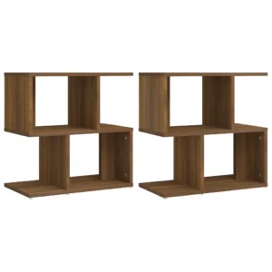 Lot de 2 tables de chevet chêne marron moderne étagère, 50x30x51.5cm