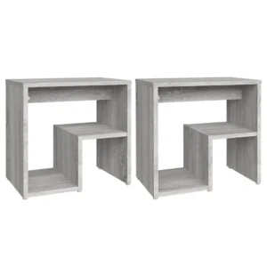 Lot de 2 tables de nuit bois gris rétro étagère, 40x30x40cm