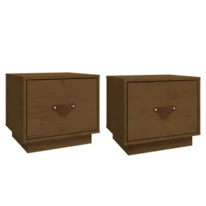 Lot de 2 tables de chevet pin marron rustique connecté, 40x34x35cm