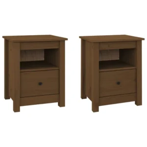 Lot de 2 chevets pin marron design moderne transparent, 40x35x49cm