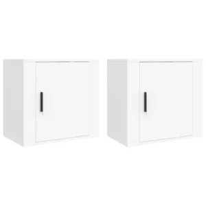 Lot de 2 tables de nuit bois blanche design moderne connecté, 50x30x47cm