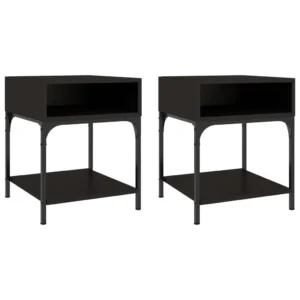 Lot de 2 chevets bois design moderne LED, 40x41x50cm