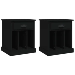 Lot de 2 tables de chevet bois noir design moderne étagère, 43x36x50cm