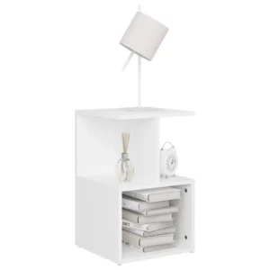 Lot de 2 tables de chevet bois blanc design moderne étagère, 35x35x55cm