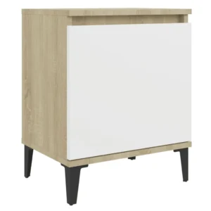 Lot de 2 tables de chevet métal blanc design industriel tablette, 40x30x50cm