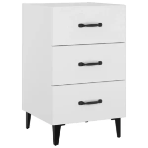 Table de nuit bois blanche design 3 tiroirs, 40x40x66cm