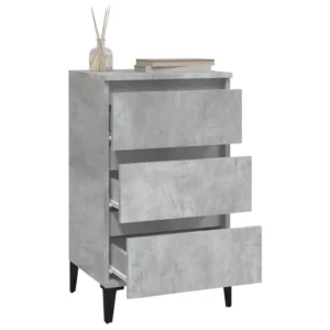 Table de chevet bois gris design moderne étagère ouverte, 40x35x70cm