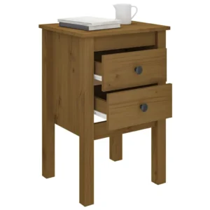Table de nuit pin marron design moderne 2 tiroirs, 40x35x61.5cm