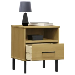 Table de nuit pin marron design scandinave 3 tiroirs, 40x35x46.5cm