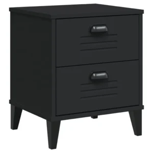 Table de chevet bois noir design moderne étagère, 40x35x48cm