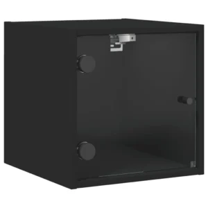 Table de chevet bois noir design moderne mural, 35x37x35cm