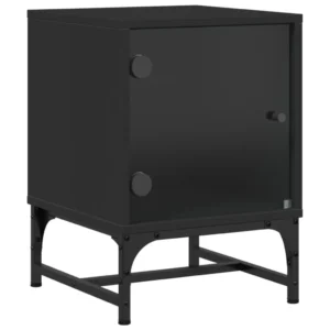 Chevet verre noir design moderne transparent compact, 35x37x50cm