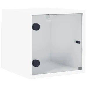Chevet bois blanc design moderne mural transparent, 35x37x35cm