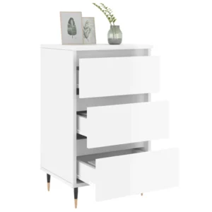 Chevet bois blanc design contemporain 3 tiroirs, 40x35x69cm