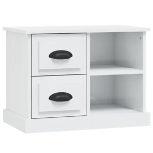 Chevet bois blanc moderne 2 tiroirs, 60x35.5x45cm