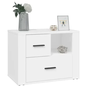 Table de nuit bois blanche design 2 tiroirs, 60x36x45cm