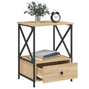 Table de nuit bois design moderne étagère, 50x41x65cm