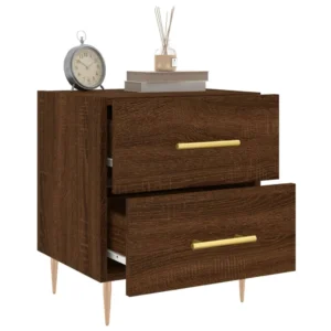 Table de nuit bois marron design moderne LED, 40x35x47.5cm