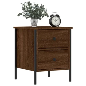 Table de nuit bois marron moderne industriel 2 tiroirs, 40x42x50cm