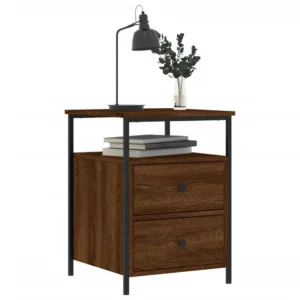 Table de chevet bois marron industriel 2 tiroirs, 44x45x60cm