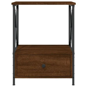 Table de chevet bois marron design industriel connecté, 50x41x65cm