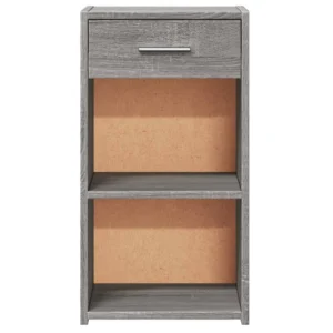 Table de chevet bois gris moderne tiroir coulissant, 35x34x65cm