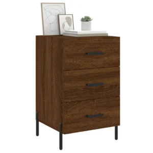 Table de nuit bois marron design moderne 3 tiroirs, 40x40x66cm
