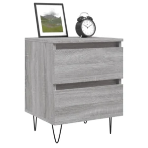 Table de nuit bois gris moderne contemporain 3 tiroirs, 40x35x50cm