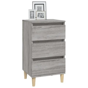 Table de chevet bois gris moderne 3 tiroirs, 40x35x70cm