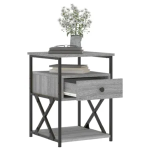 Table de nuit bois gris design moderne compact, 40x42x55cm