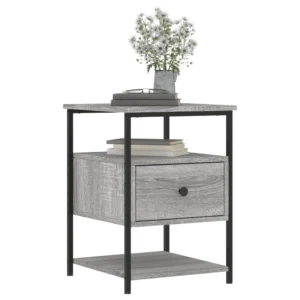 Table de chevet bois gris design compact, 40x42x56cm