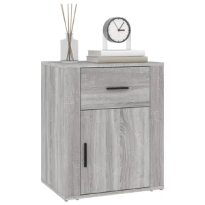 Table de chevet bois gris minimaliste transparent, 50x36x60cm