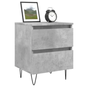 Table de chevet bois gris moderne contemporain 2 tiroirs, 40x35x50cm