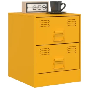 Table de nuit acier jaune design moderne LED, 34.5x39x44cm