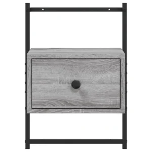 Table de nuit bois gris moderne étagère, 35x30x51cm