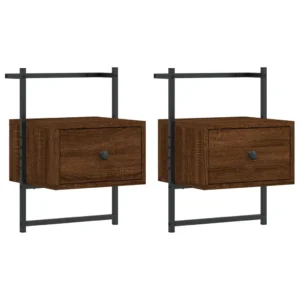 Lot de 2 tables de nuit chêne marron design moderne mural compact, 35x30x51cm