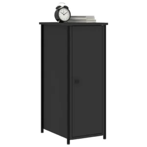 Table de chevet bois noir design moderne LED, 32x42x80cm