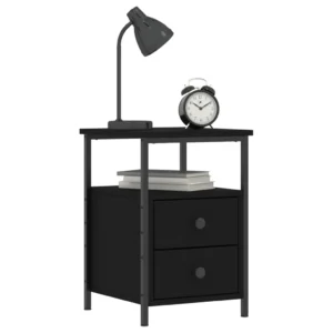 Chevet bois noir moderne industriel LED, 34x35.5x50cm