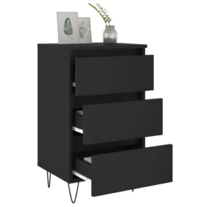 Table de nuit bois noir design moderne compact, 40x35x69cm