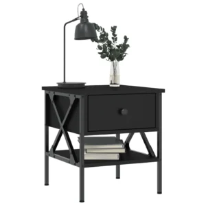 Table de nuit bois noir design moderne LED, 40x42x45cm
