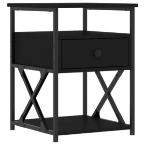Table de chevet bois noir design moderne compact, 40x42x55cm