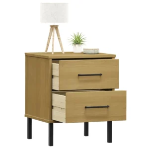 Table de chevet pin marron design industriel 3 tiroirs, 40x35x48.5cm