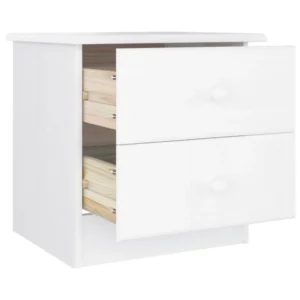 Table de chevet pin blanche design moderne compact, 41x35x41cm