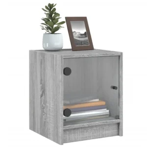 Table de nuit verre gris design moderne compact, 35x37x42cm