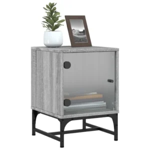 Table de chevet bois gris design moderne 2 tiroirs, 35x37x50cm