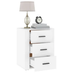 Table de nuit bois blanche design 3 tiroirs, 50x36x60cm