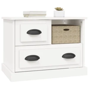 Chevet bois blanche minimaliste 2 tiroirs, 60x39x45cm